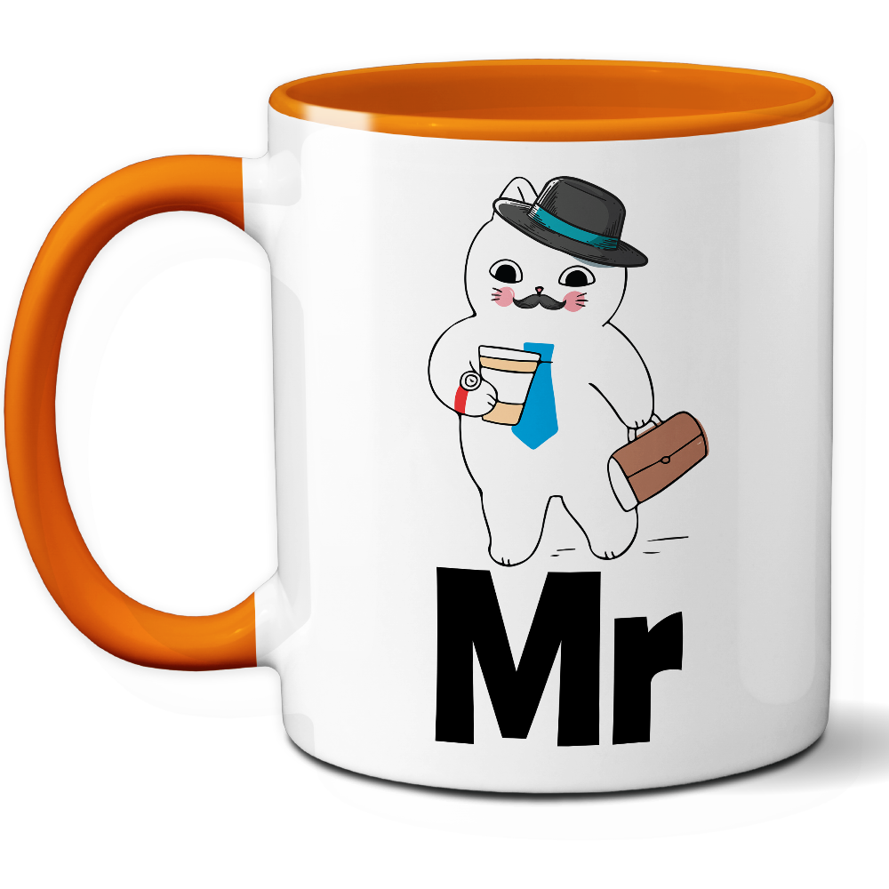 Taza Original 'Mr' con Gatito Ejecutivo – Ref. 7 – Cerámica 325 ml