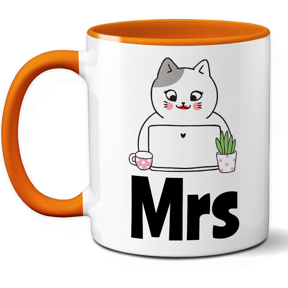 Taza Original 'Mrs' con Gatita en la Oficina – Ref. 8 – Cerámica 325 ml