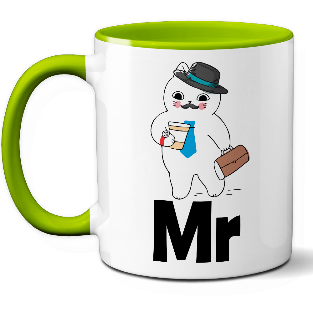 Taza Original 'Mr' con Gatito Ejecutivo – Ref. 7 – Cerámica 325 ml