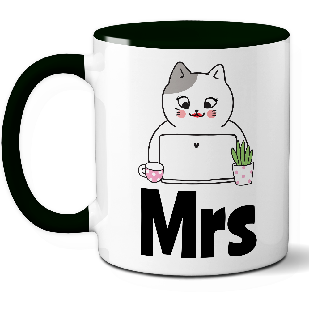 Taza Original 'Mrs' con Gatita en la Oficina – Ref. 8 – Cerámica 325 ml