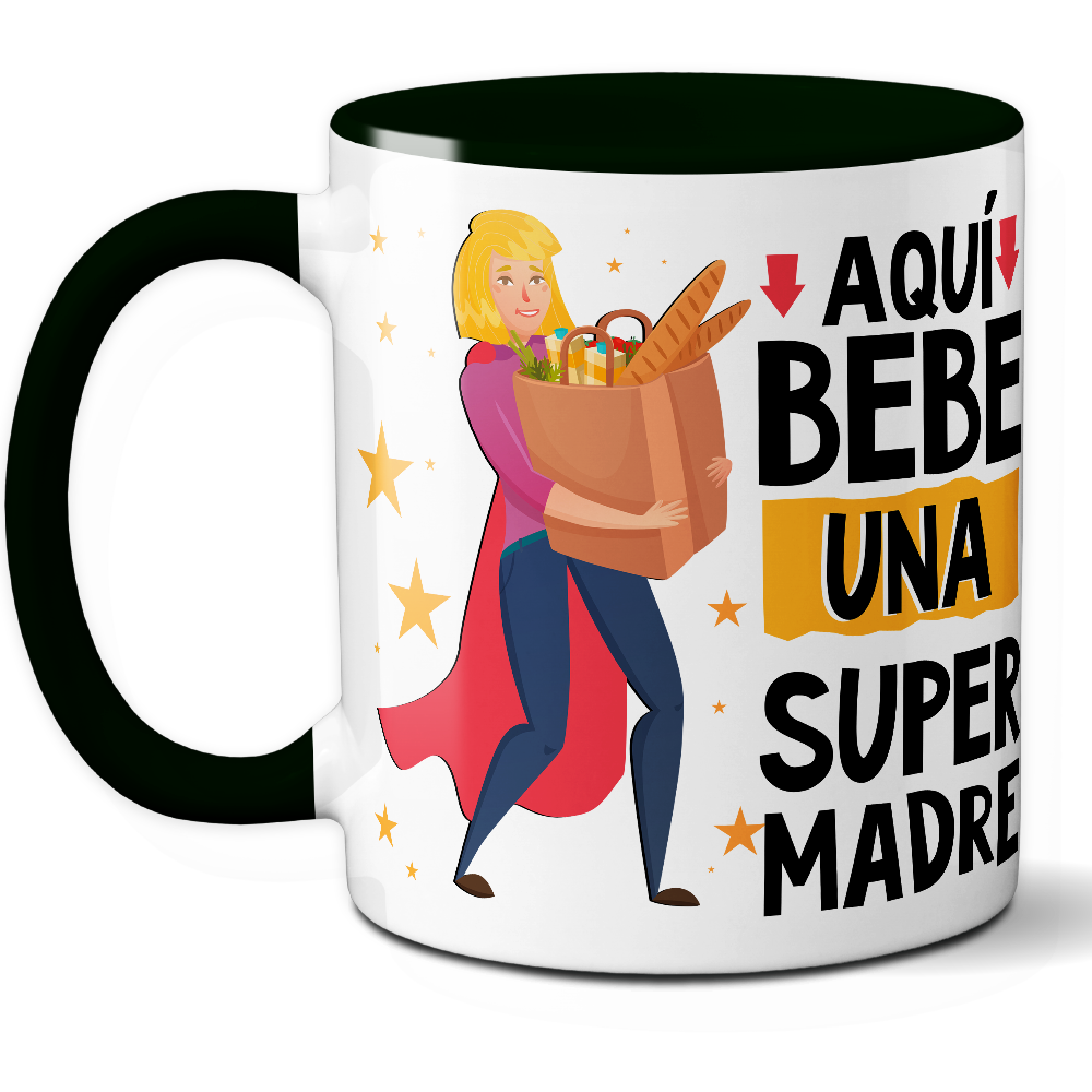 Taza Divertida 'Aquí bebe una súper madre' - Ref. 24 - Cerámica 325 ml