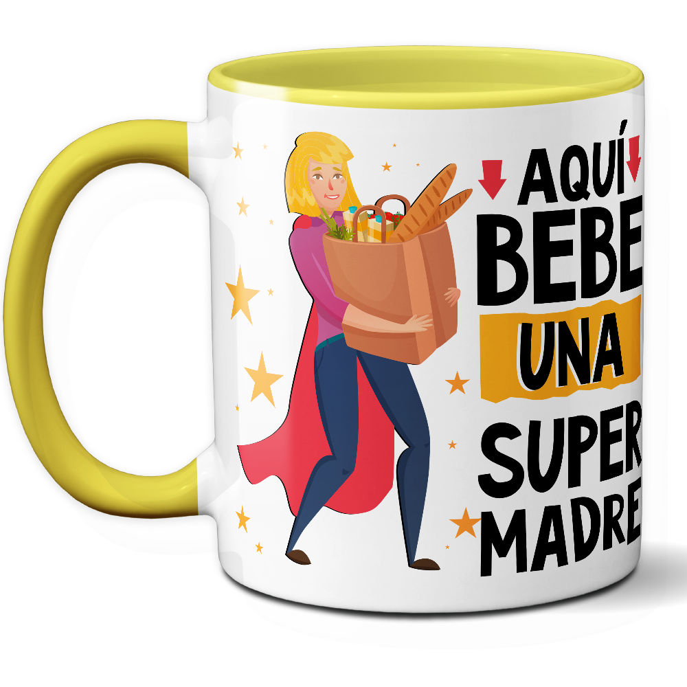 Taza Divertida 'Aquí bebe una súper madre' - Ref. 24 - Cerámica 325 ml