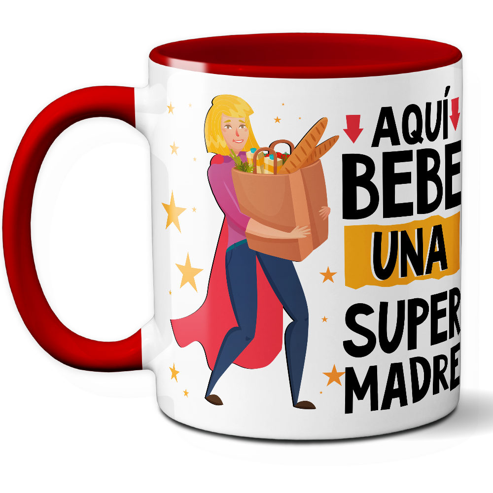 Taza Divertida 'Aquí bebe una súper madre' - Ref. 24 - Cerámica 325 ml