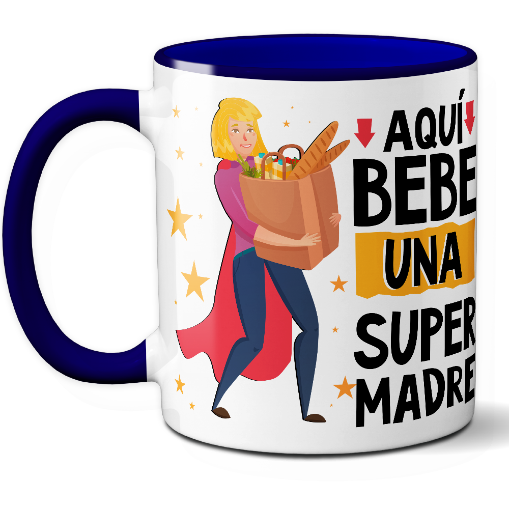 Taza Divertida 'Aquí bebe una súper madre' - Ref. 24 - Cerámica 325 ml
