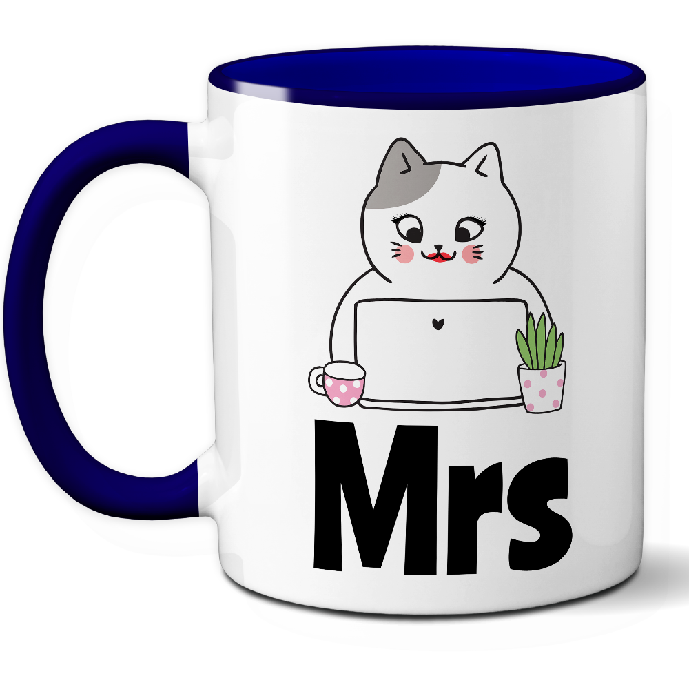 Taza Original 'Mrs' con Gatita en la Oficina – Ref. 8 – Cerámica 325 ml