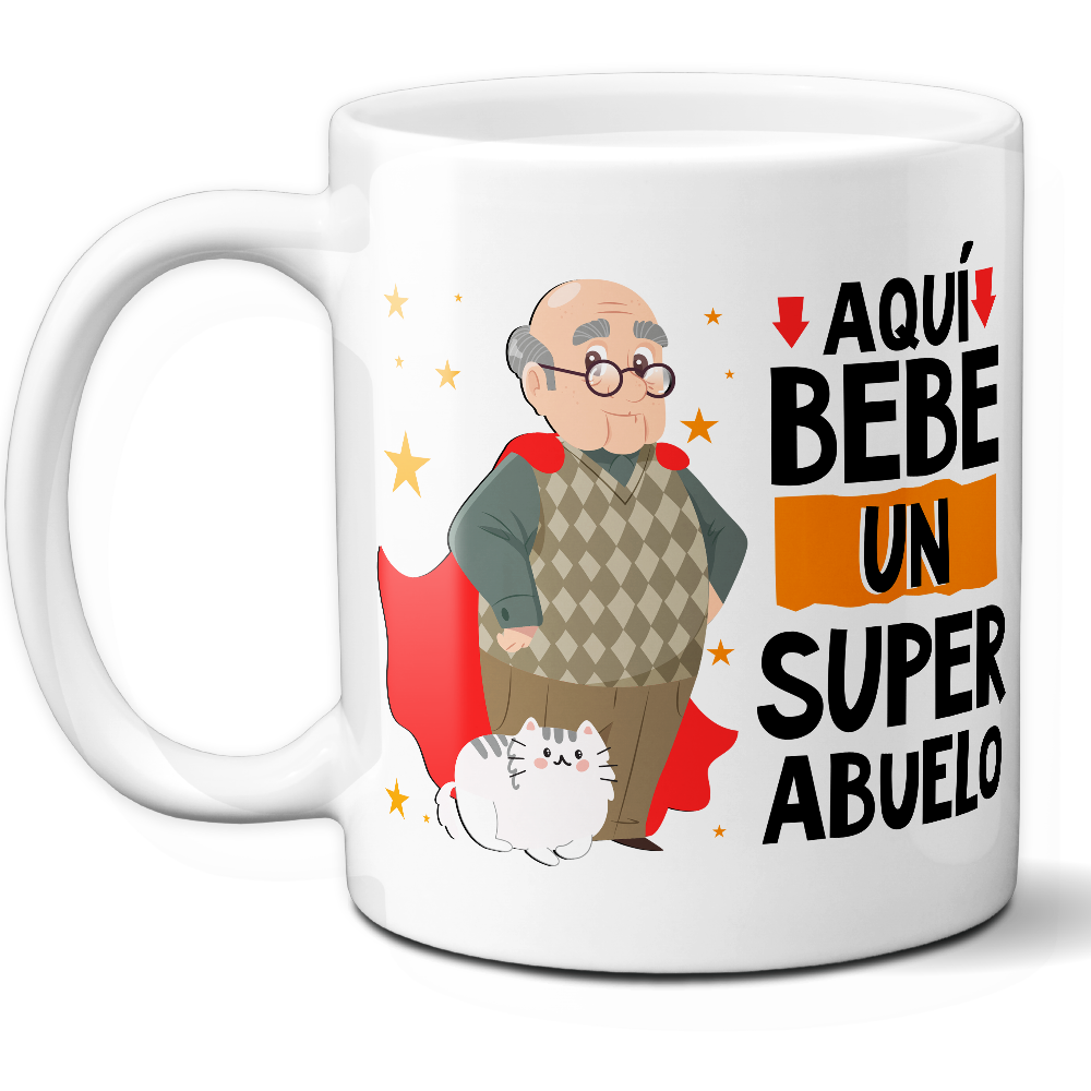 Taza Divertida 'Aquí bebe un súper abuelo' - Ref. 21 - Cerámica 325 ml